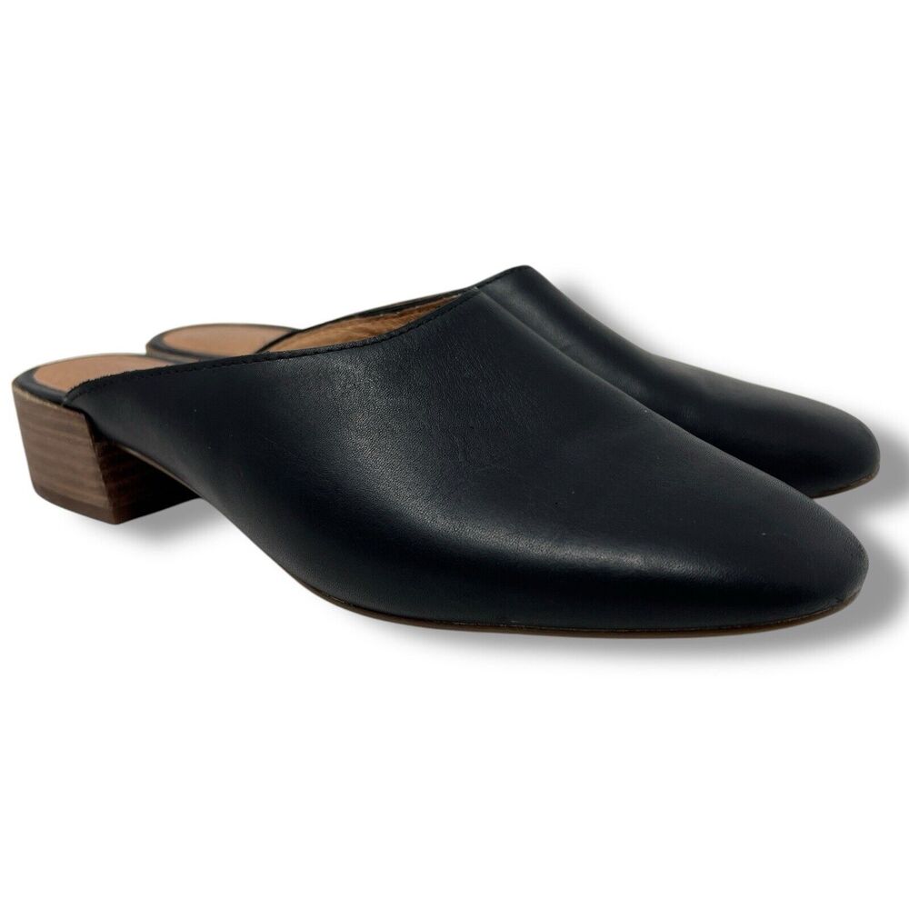 Madewell Alicia Mule‎ Women's 8.5 Black Leather Block Heel Slip On Shoe Comfy
